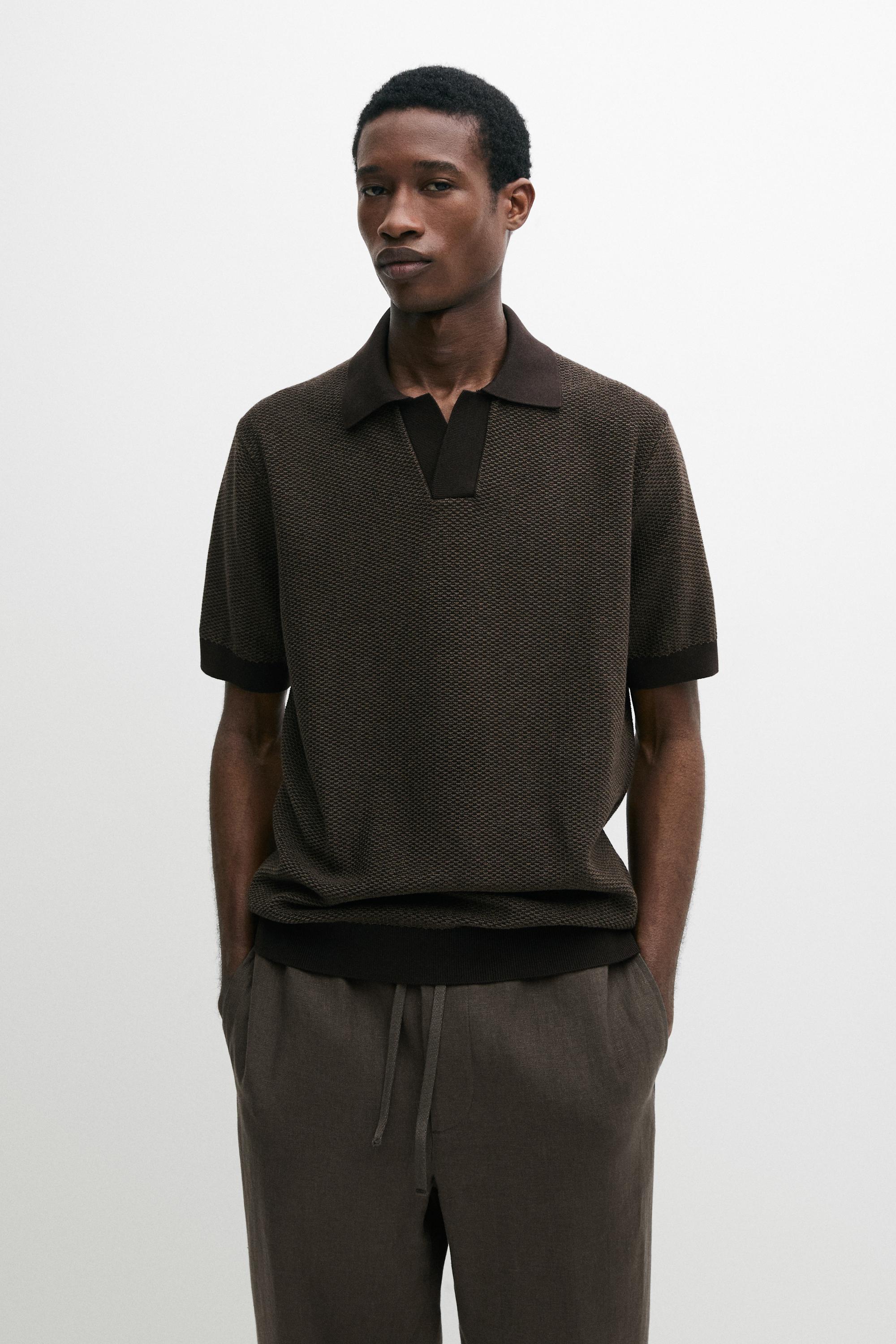 100% cotton textured knit polo sweater